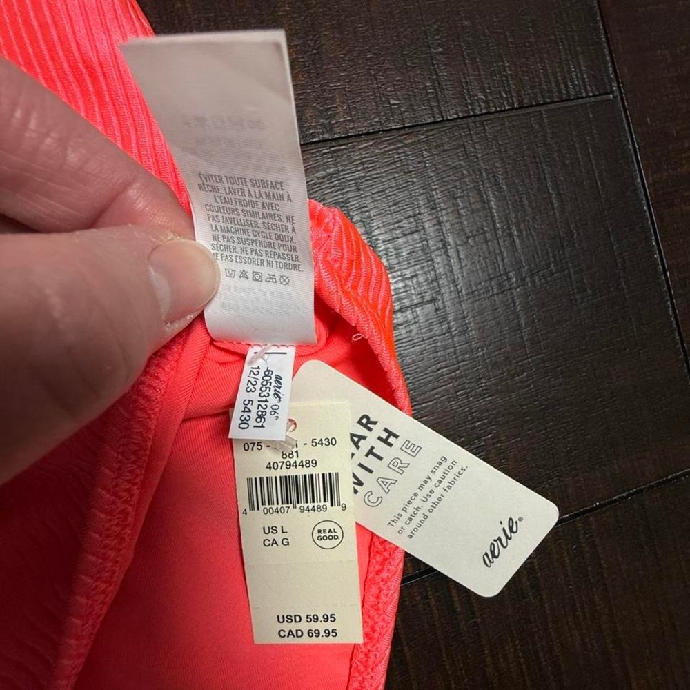 Aerie Shiny Coral Pink One Piece Swimsuit Large NWT High Cut - Picture 5 of 8
